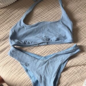 Abercrombie & fitch Ribbed Halter Bikini Set in Light Blue